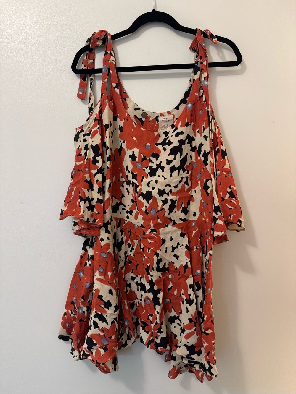 Free People Printed Tie-Shoulder Cold-Shoulder Dress - Rust Floral